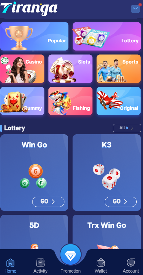 Various games available on Tiranga online