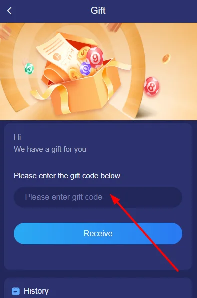 enter the gift code in blank space